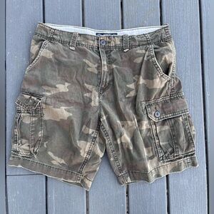 American Eagle Cargo Shorts Mens 36 Camo Army Woodland Baggy Skater Faded Y2K